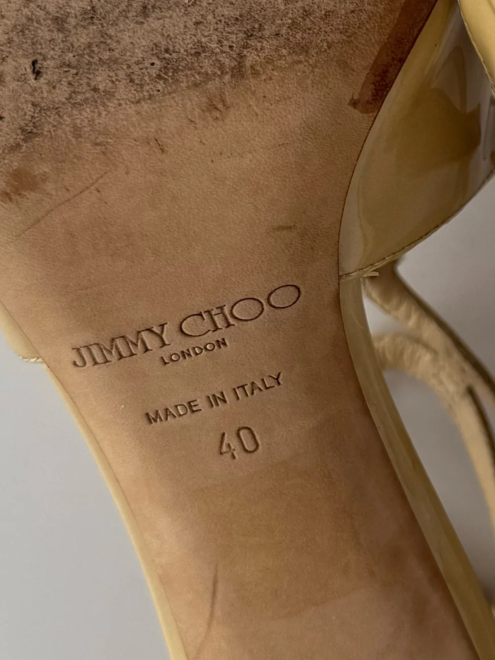 Jimmy Choo Ivette Patent Leather Strappy Sandal Heel Nude Beige Stiletto Shoe 40
